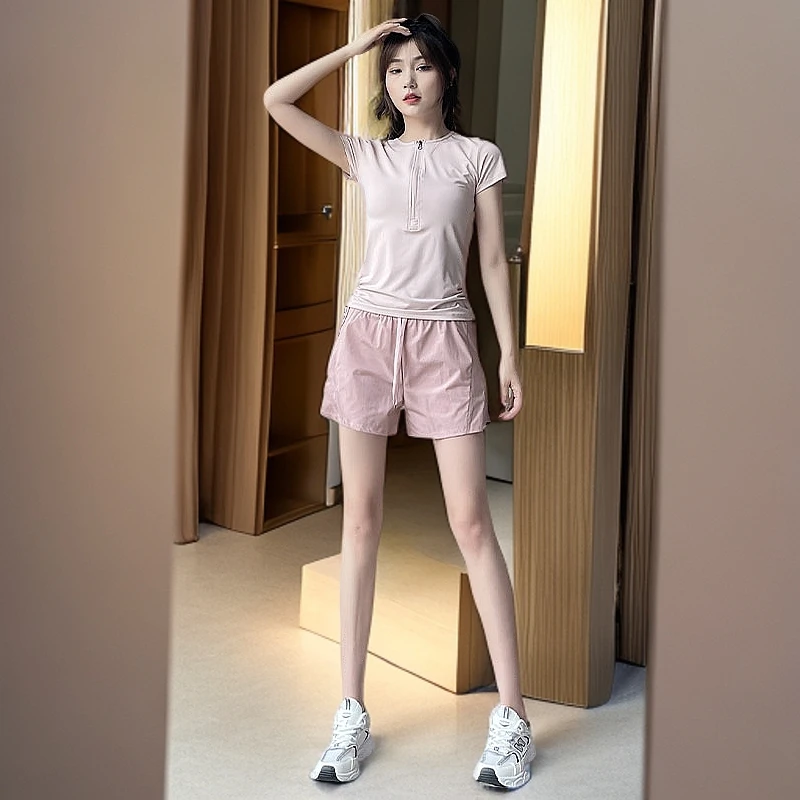 夏季2025短裤套装速干t恤健身衣瑜伽服宽松运动新款女跑步高级感