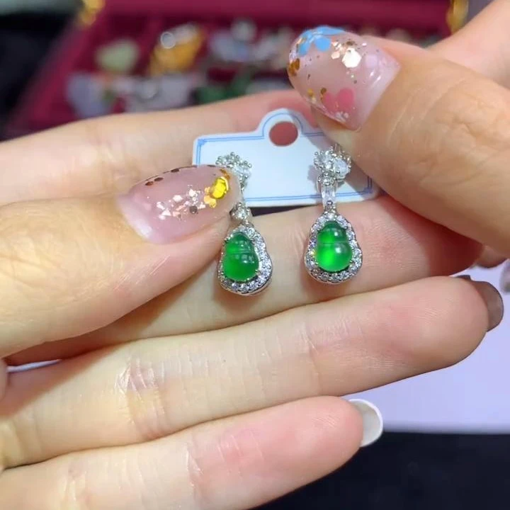 【逍遥】天然A货翡翠葫芦耳饰*2483/4/多样性发/1对