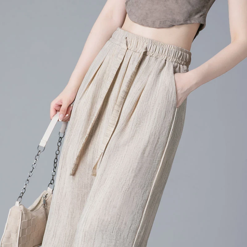 【阿诗陌】冰丝阔腿裤女夏季2025新款垂感高腰显瘦休闲裤女薄款透气