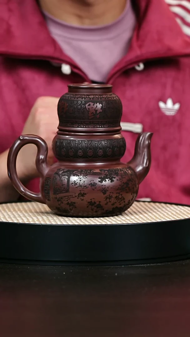 茶壶紫砂原矿石红百子葫芦500cc