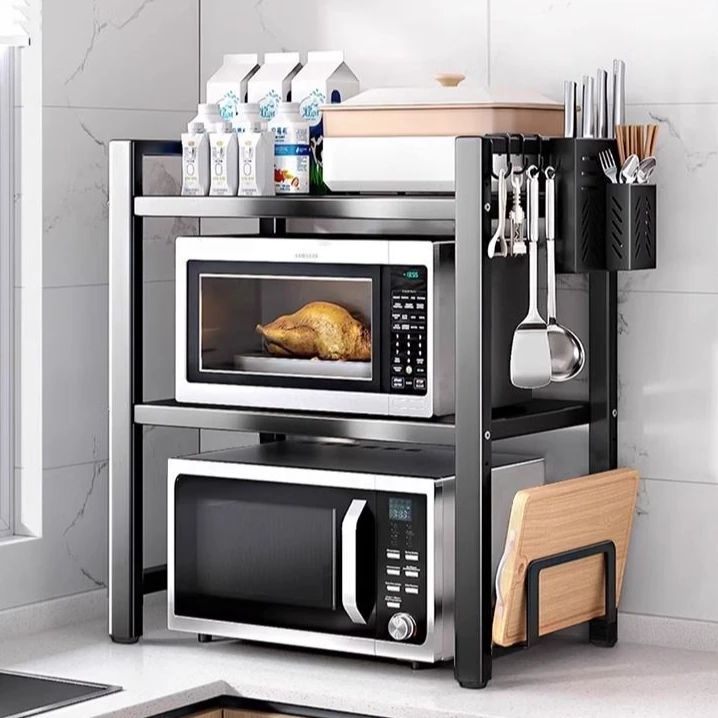 可伸缩厨房置物架微波炉烤箱架子家用电饭锅双层台面桌面收纳支架