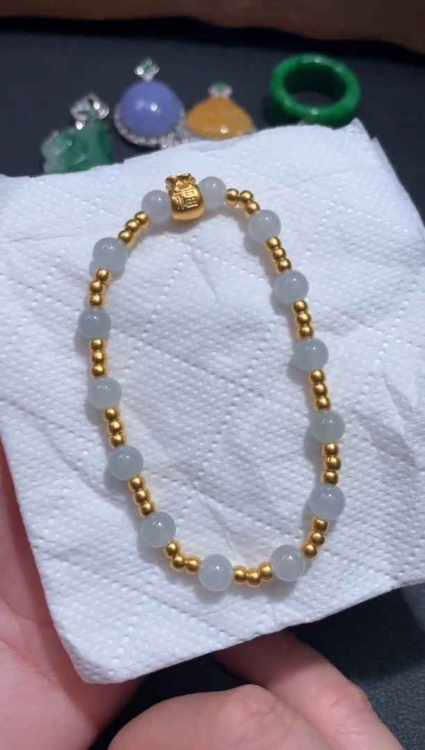 足金镶嵌手链翡翠2