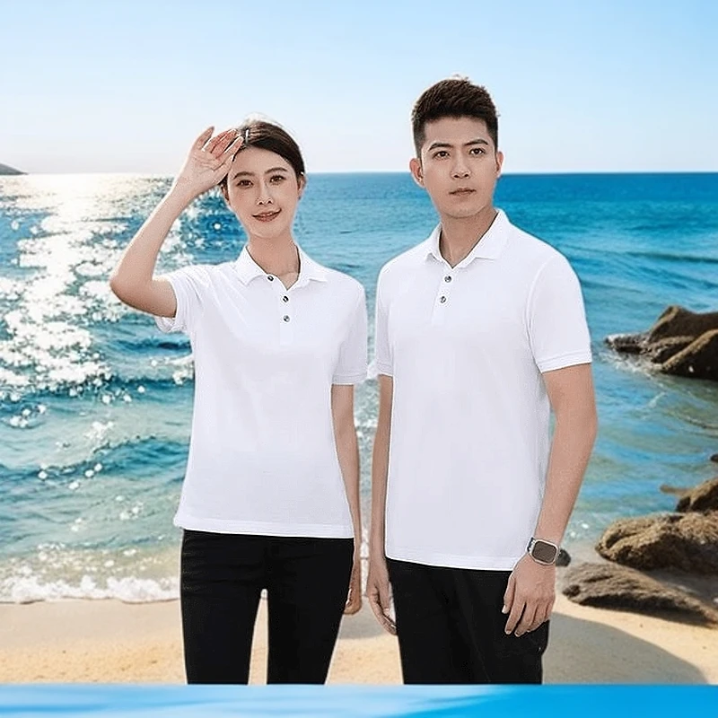 2024年夏季新款POLO衫男女同款休闲运动宽松短袖翻领T恤净色上衣