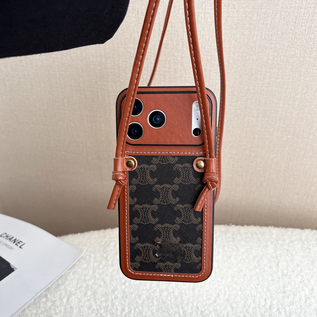 布艺皮艺拼接斜挎网红女款全包手机壳适用苹果14/15/16/17promax