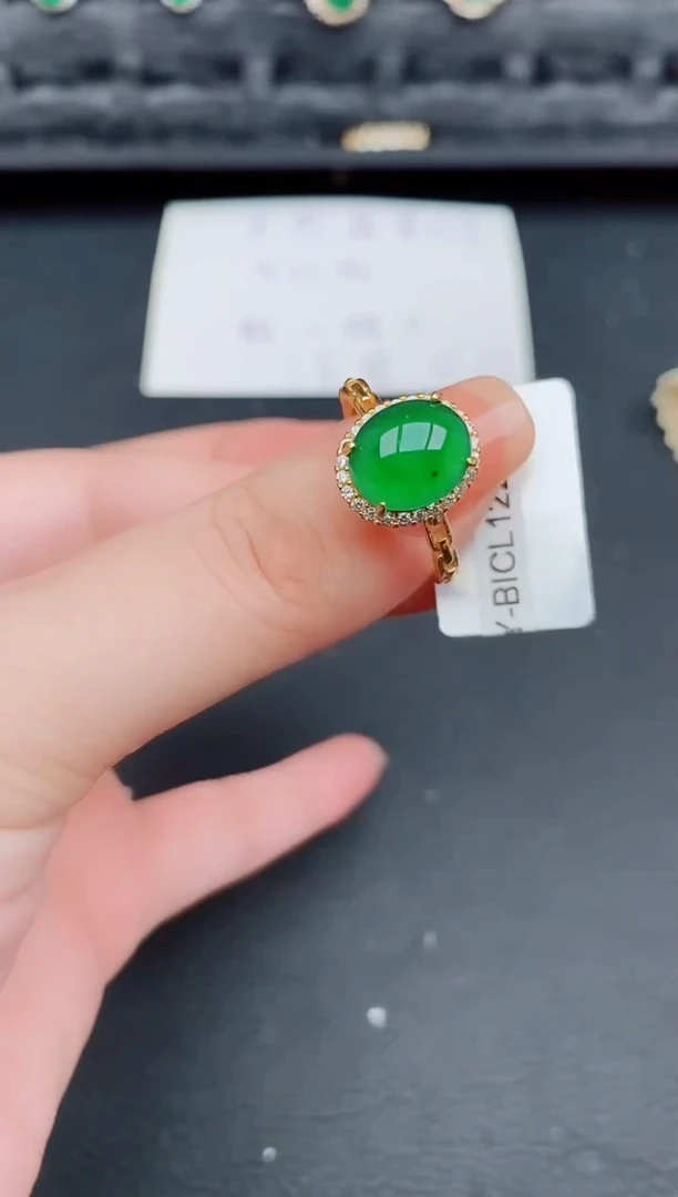 翡翠戒指银S925镶嵌天然a货翡翠235