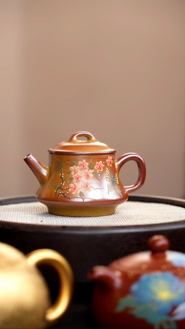 茶壶紫砂柴烧隐瓢泥绘蝶恋花