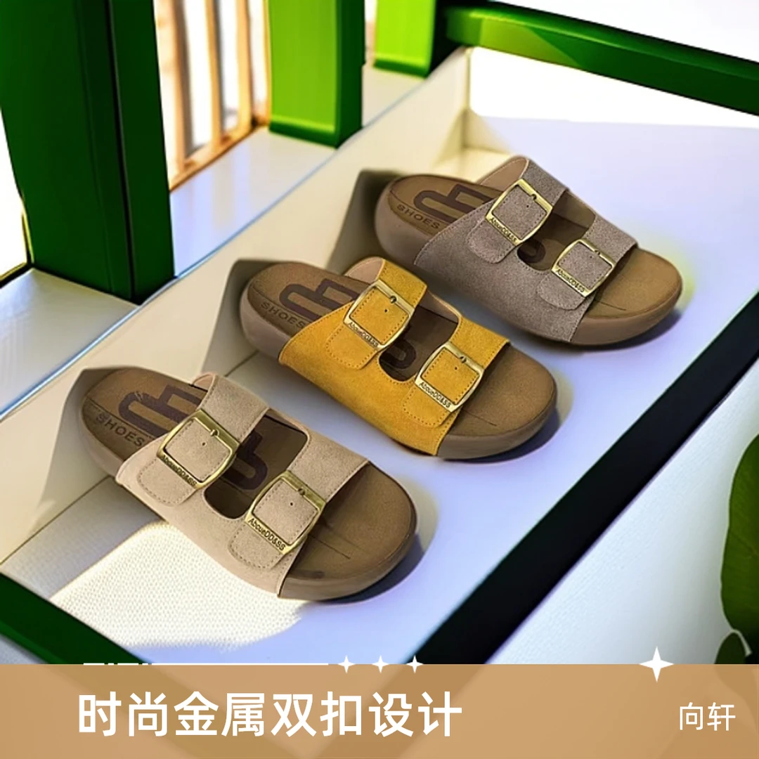 Xiangxuan/向轩真皮勃肯拖鞋女外穿厚底外滩凉拖鞋夏季新款