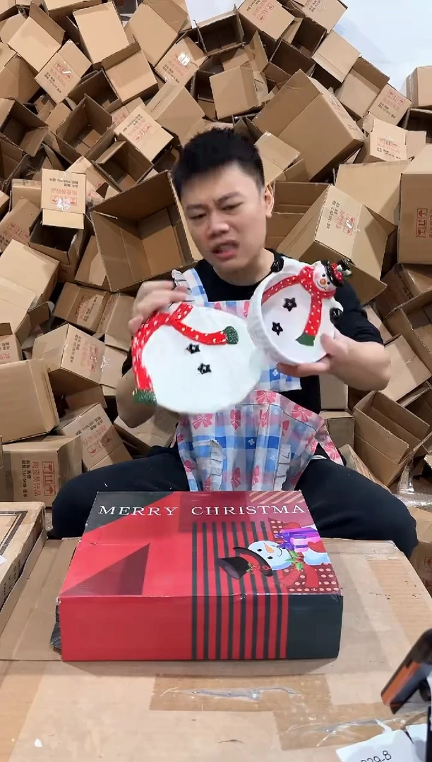 瓷片原盒雪人盘加雪人碗