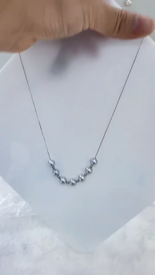 银S925镶嵌海水珍珠DA定位球海水灰珠项链7-8 y318