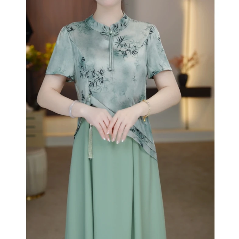 夏季新款新中式旗袍连衣裙妈妈装时尚中长款复古中国风旗袍裙