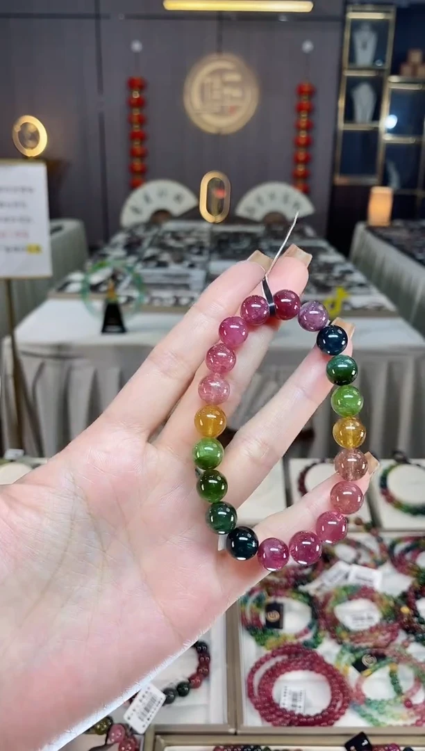 未镶嵌老矿碧玺色标彩虹单圈手串9mm+碧玺dan多样性发货一条