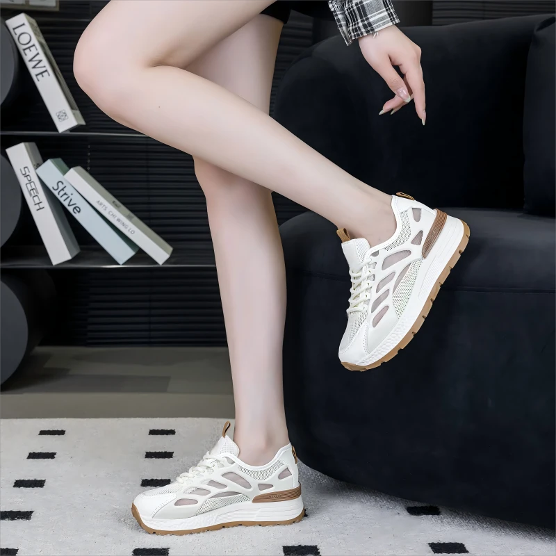 2025爆款运动风松糕底夏季透气时尚休闲鞋运动鞋网面小白鞋