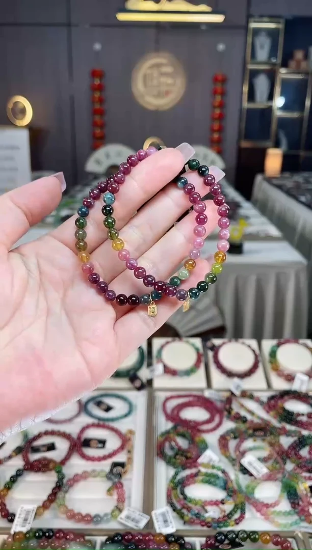 未镶嵌老矿碧玺彩虹单圈手串5mm+碧玺hon多样性发一条