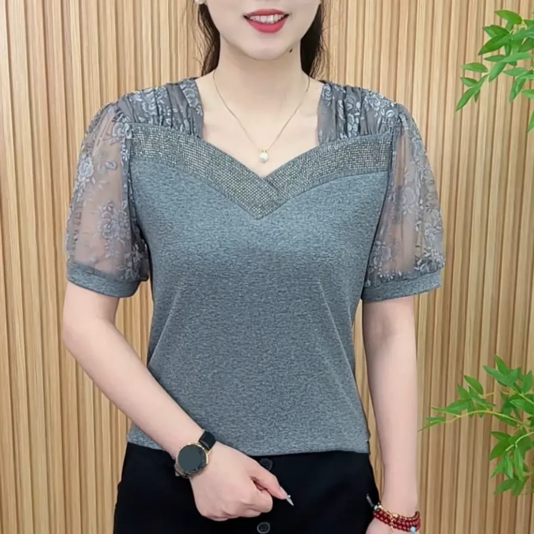 2025夏季新品时尚百搭修身显瘦法式洋气设计感女士短袖上衣1