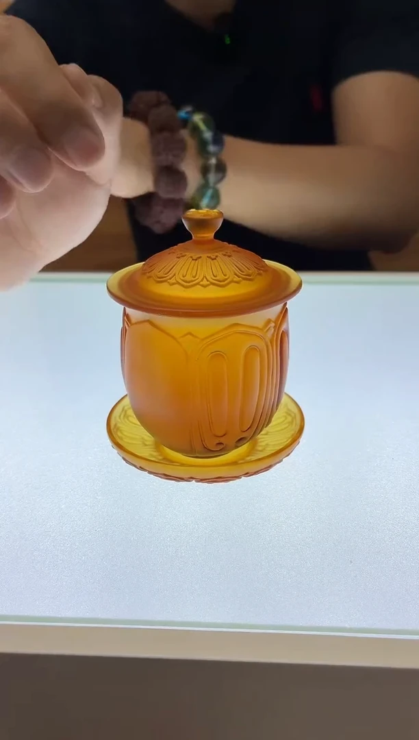 琉璃手工艺品莲花供水杯三件套