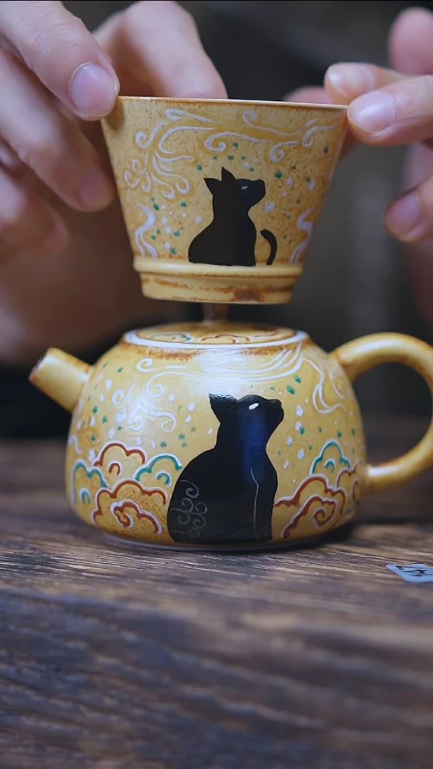 【闪购商品】景德镇手绘玄猫套装