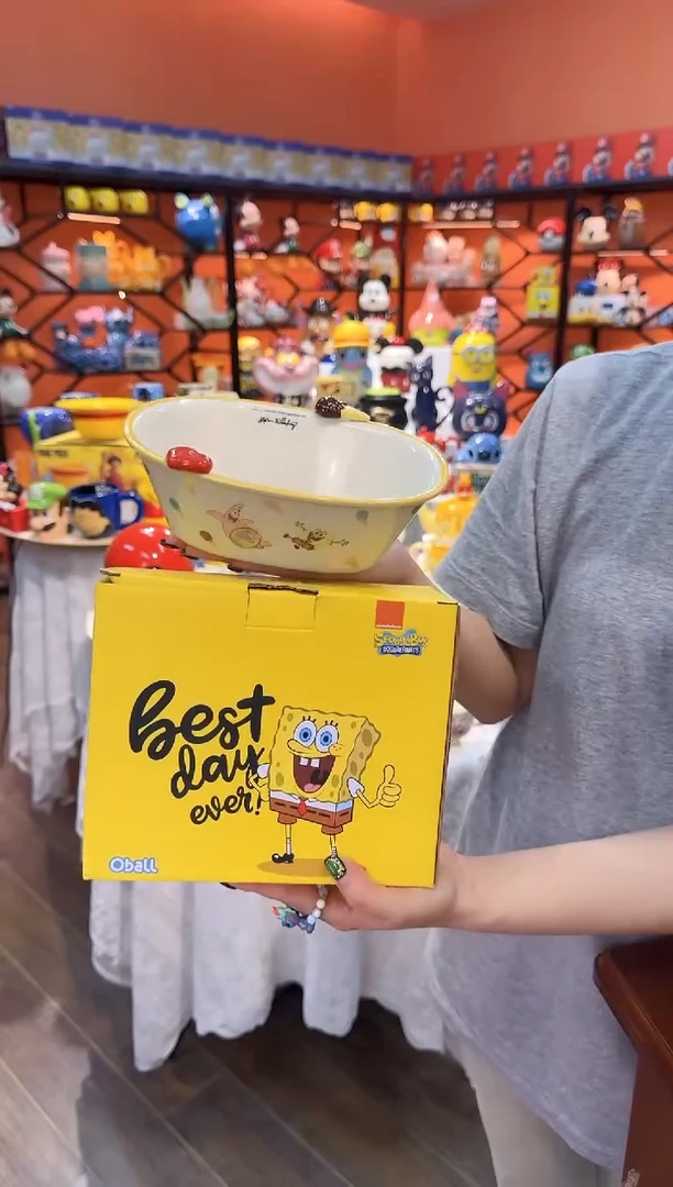 瓷片@@海绵宝宝冰激凌长方汤碗