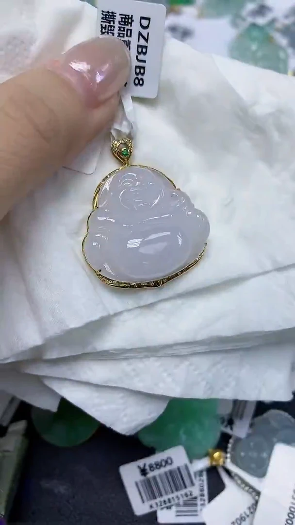 翡翠18K金镶嵌颈饰天然缅甸翡翠A货