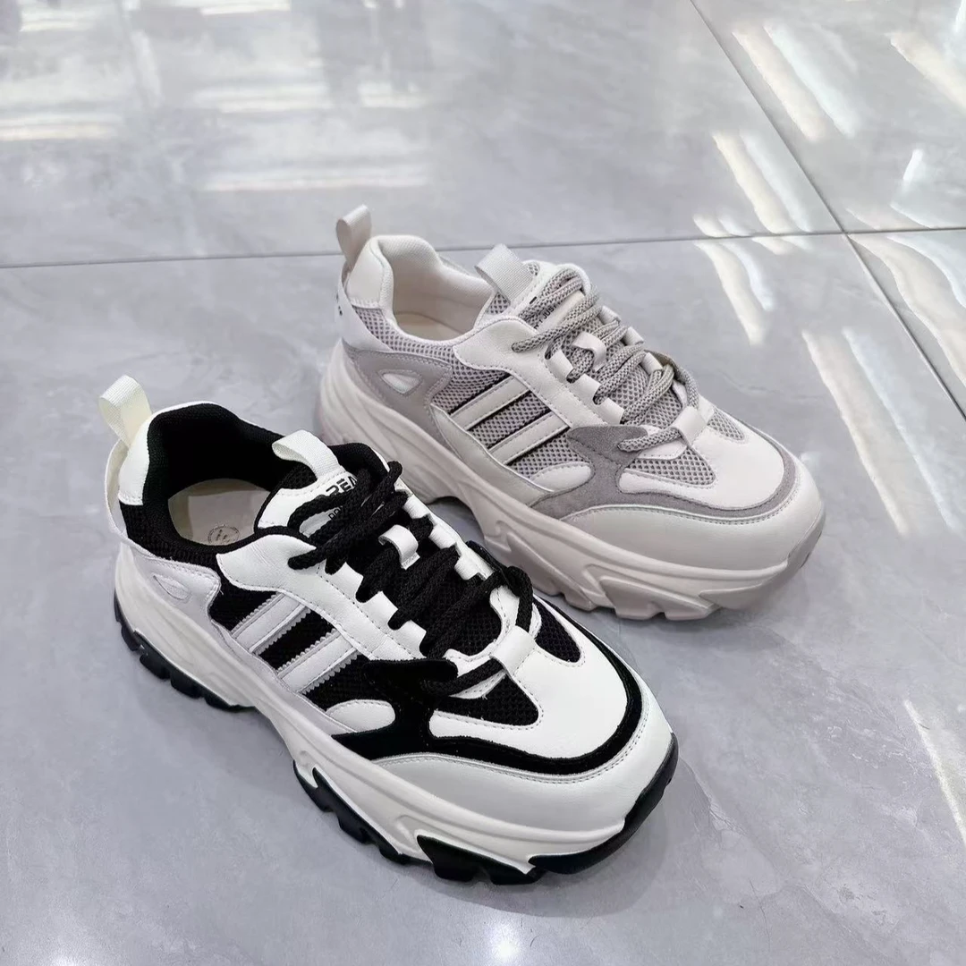 婉怡厚底百搭双网透气时尚女士休闲鞋潮流真皮网面春季8086