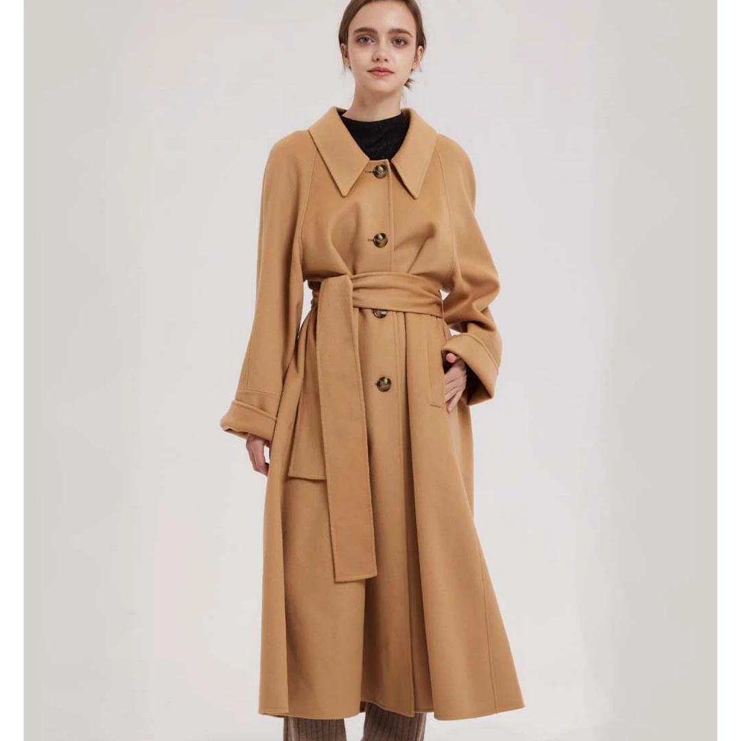 京都故事3.0版本双面呢女装毛呢外套大A字版型时尚大摆围大码大衣