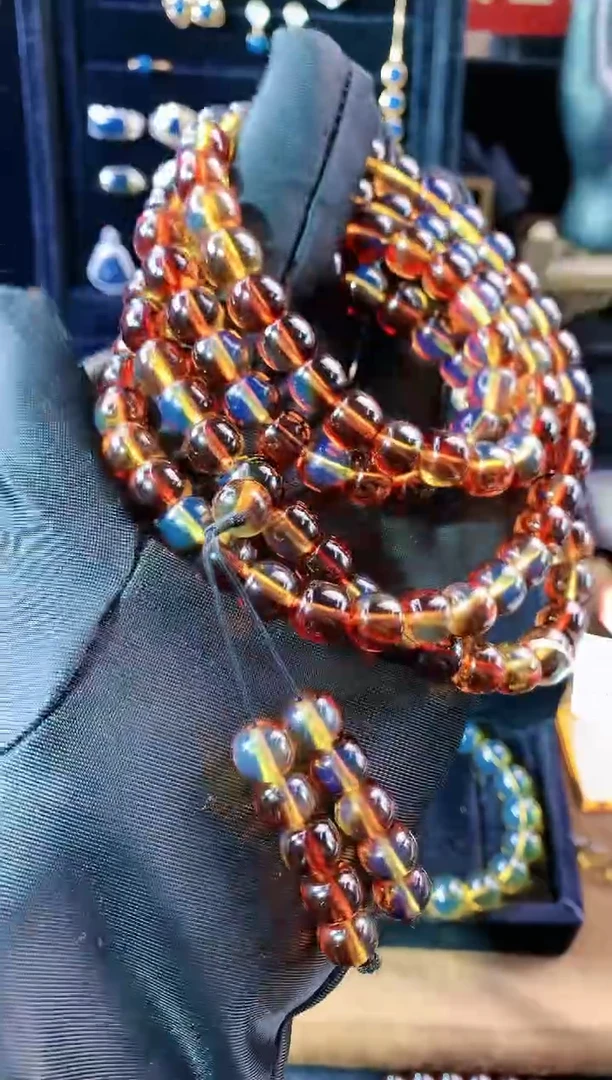 【闪购商品】琥珀珠宝奇石未镶嵌9mm+红蓝老型108串