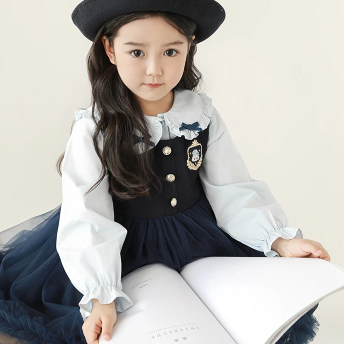 幼悠【轻盈企鹅】春贰波女童宝宝春秋学院风英伦连衣裙汉服 C3171