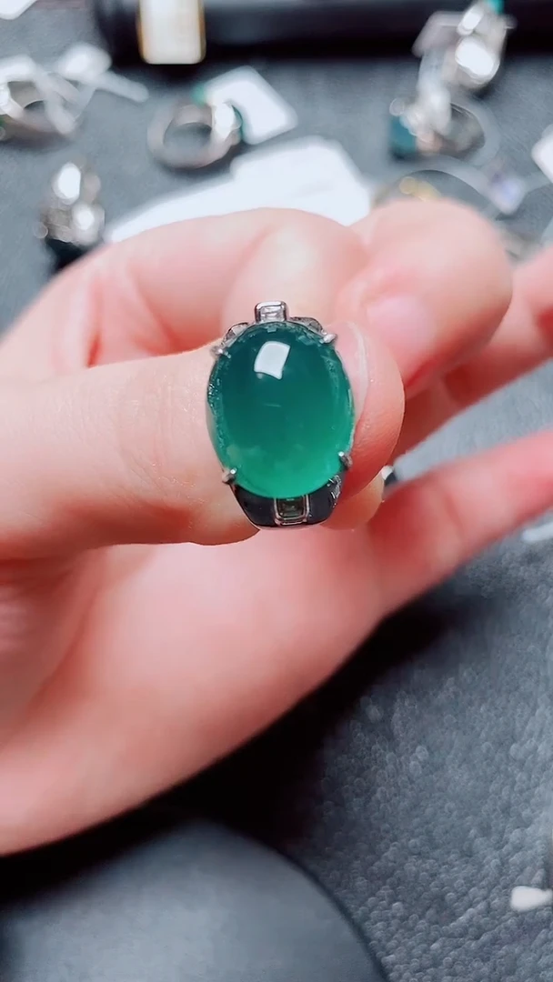 银S925镶嵌戒指翡翠翡翠