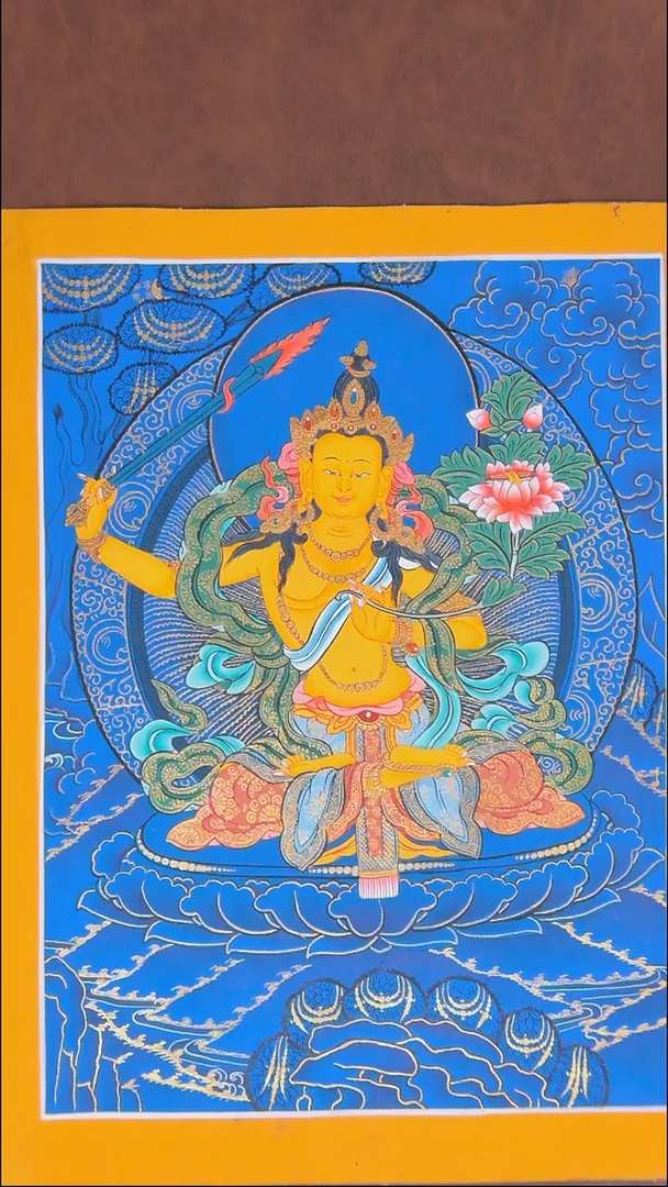 卷轴画文殊3022尺寸蓝唐文殊桌摆