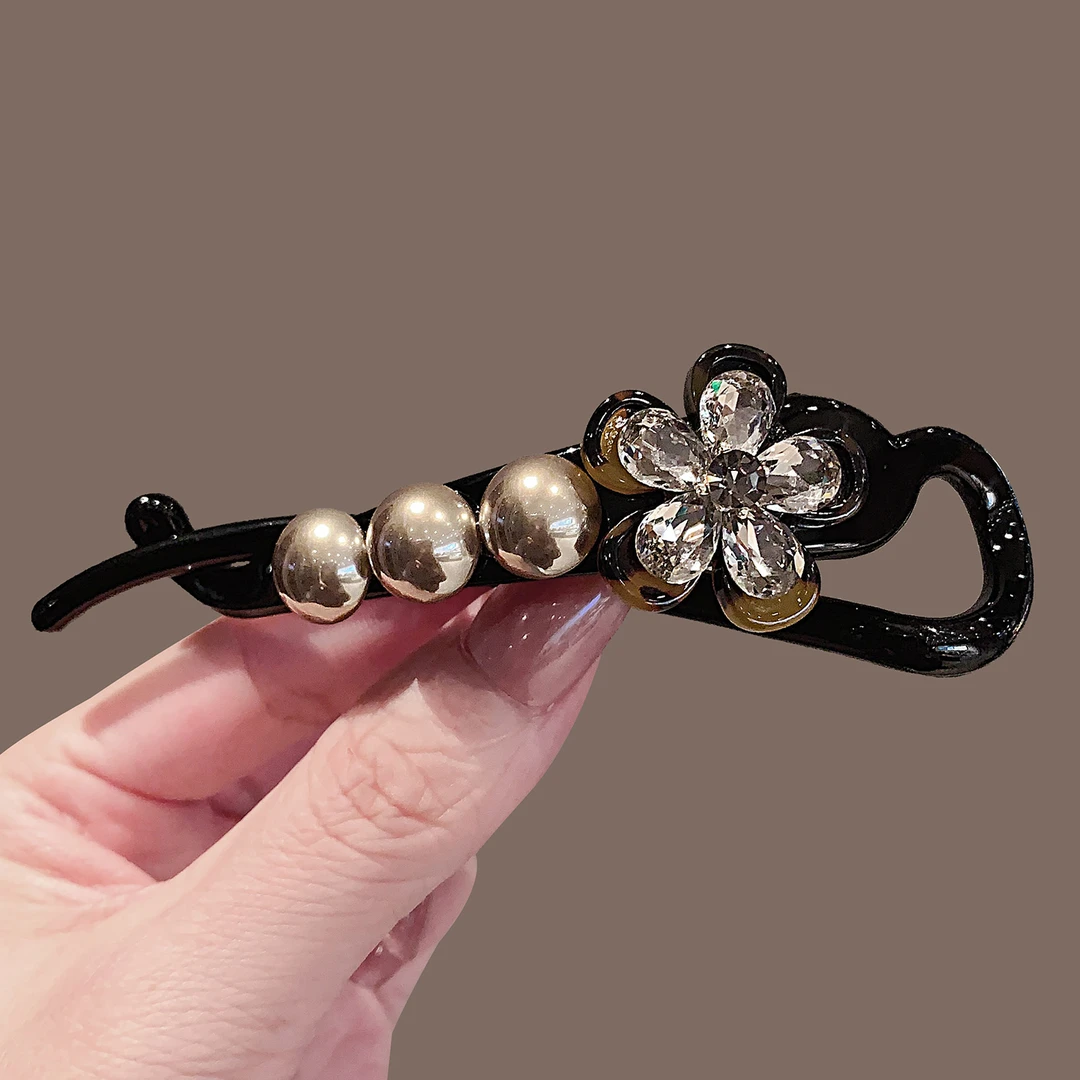 甜酷风豹纹水钻花朵扭扭夹后脑勺盘发一字夹时尚气质发卡盘发发饰