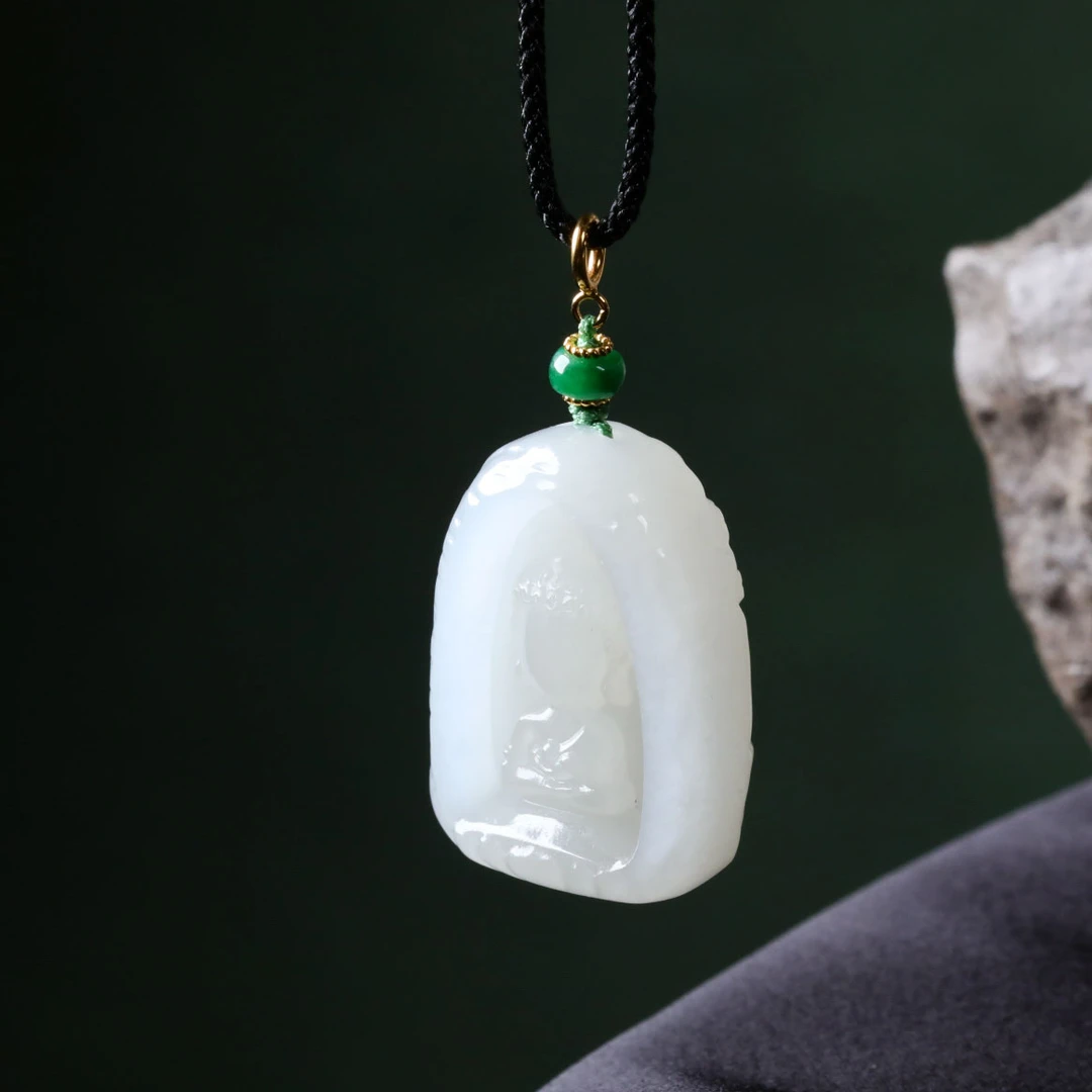 【意婵】《本初》无相佛和田玉羊脂白玉精雕项链翡翠18K金-913038