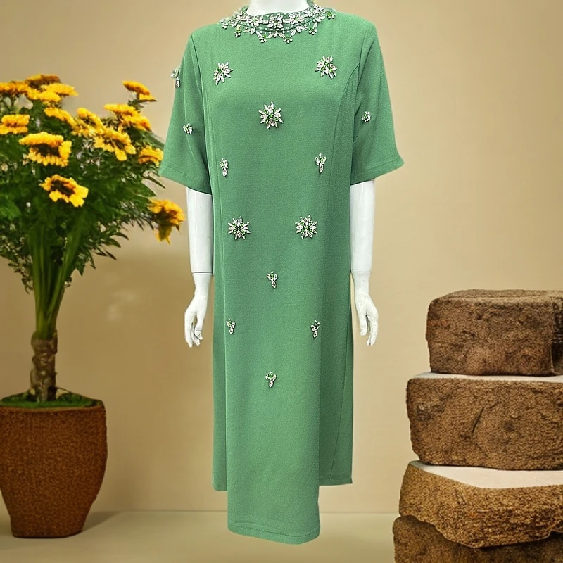 时尚爆款女士连衣裙#明子4441 绿色连衣裙