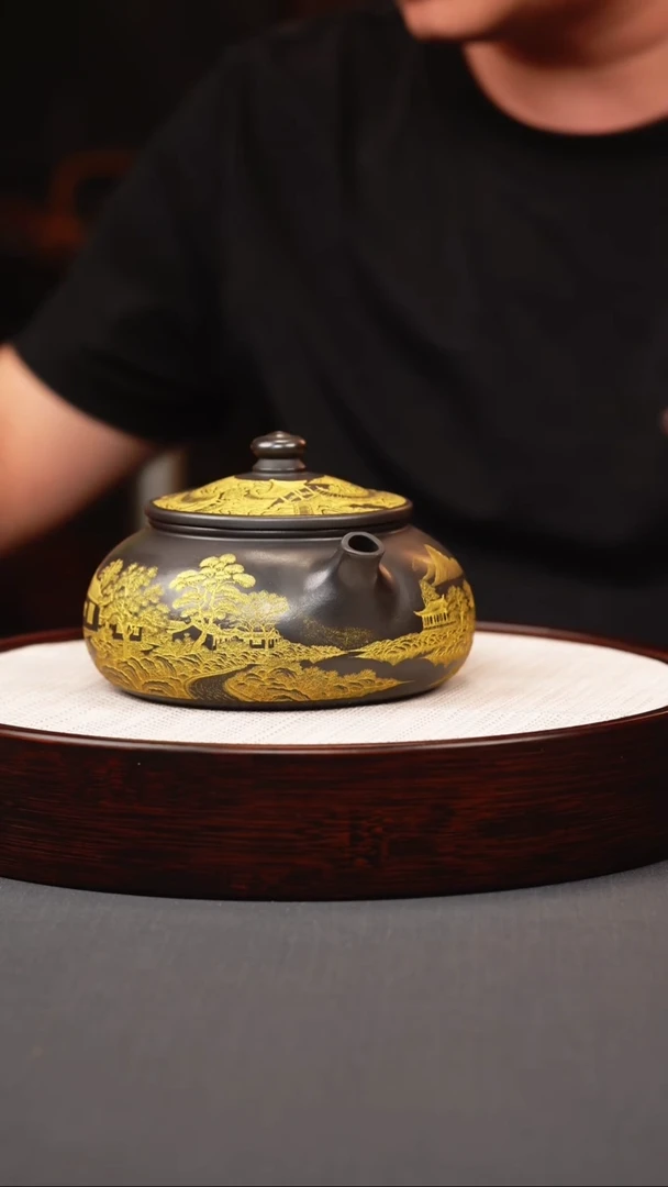 茶壶紫砂石黄洒金寒江