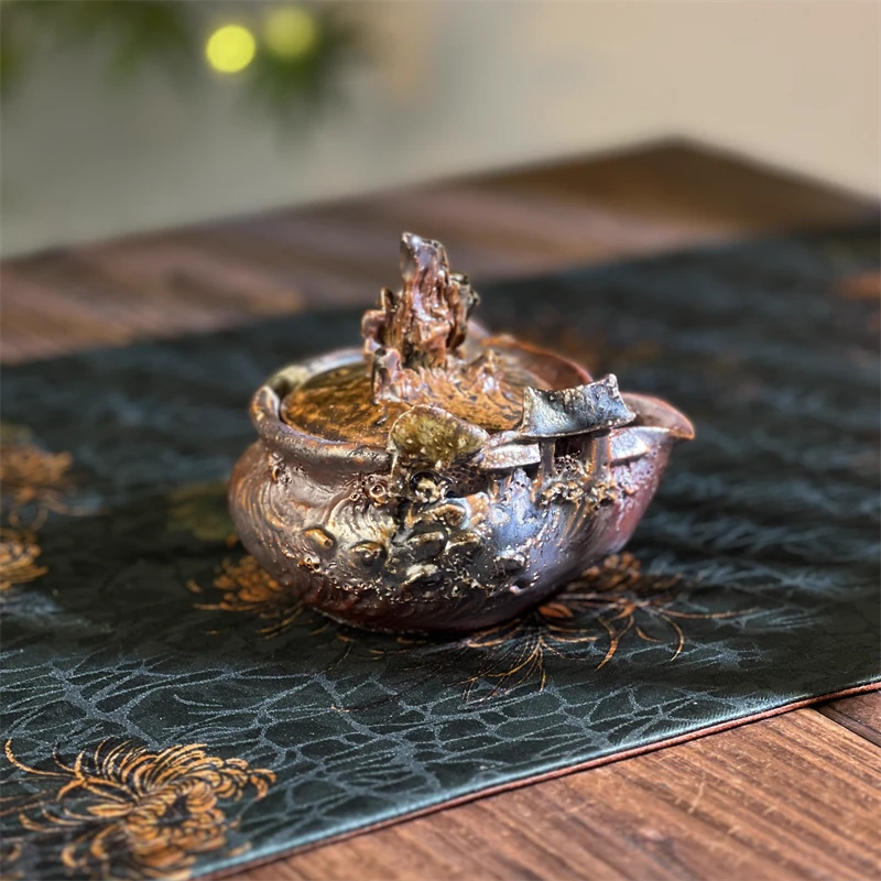 【茗器堂-刘荣富柴烧】220ml海市蜃楼宝瓶77号 黄陶 柴烧宝瓶壶