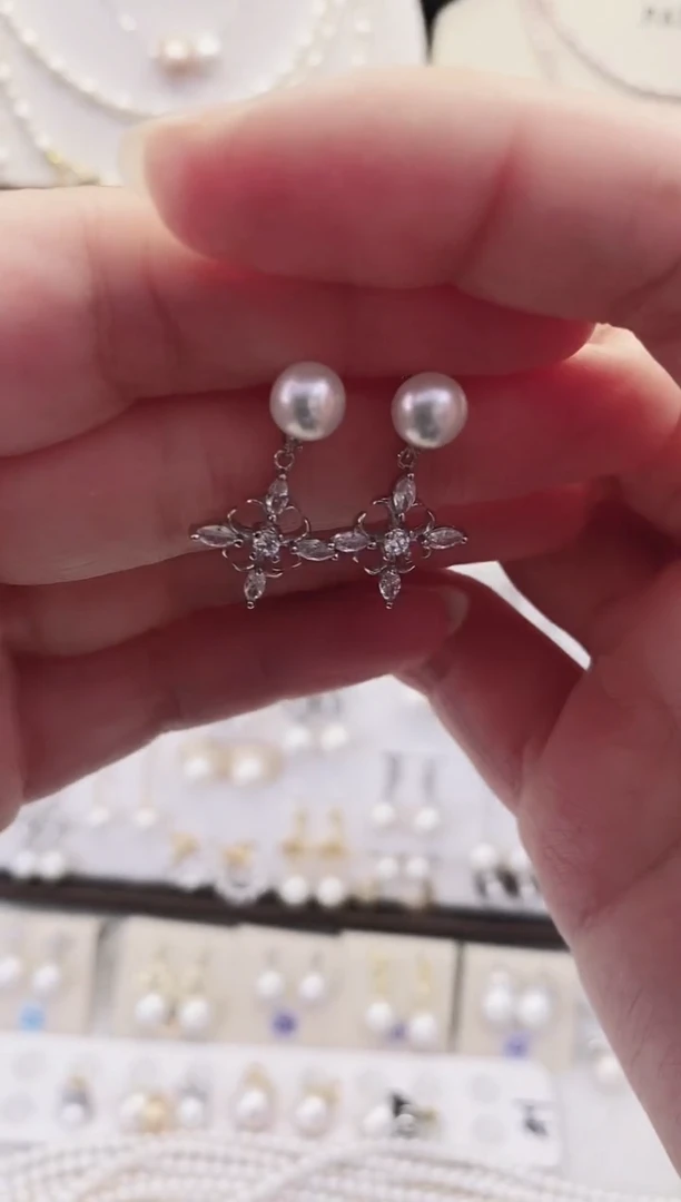 银S925镶嵌耳饰淡水珍珠07