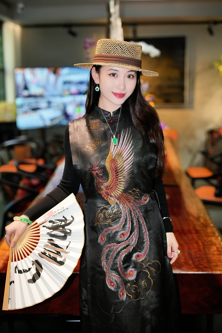 蓝大【​​露染​​晨​​】桑蚕丝立领无袖连衣裙5477