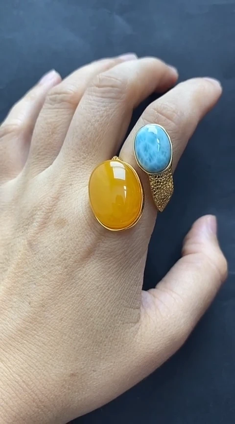 未镶嵌琥珀裸石蜜蜡戒指