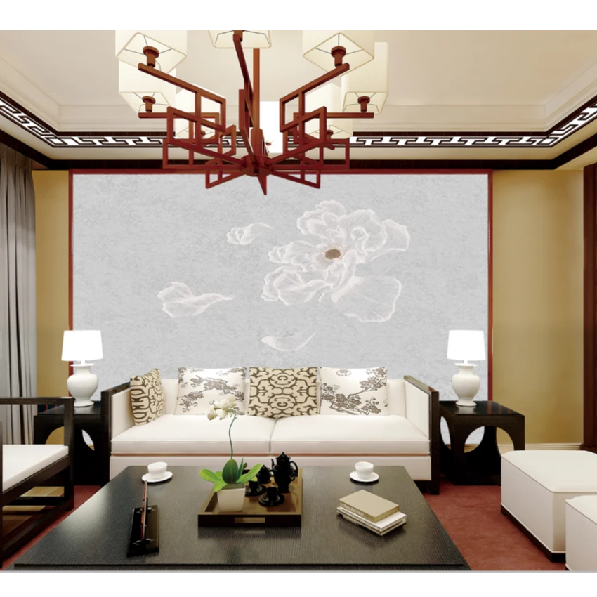 新中式高端独绣工艺国色天香花鸟刺绣背景墙尺寸定制