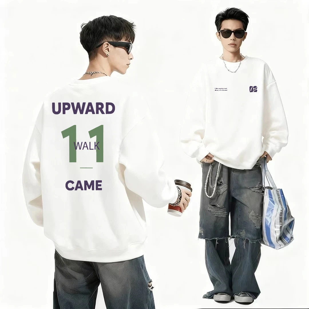 秋冬美式潮牌高级感加绒保暖圆领卫衣男装外套轻奢痞帅潮流时尚