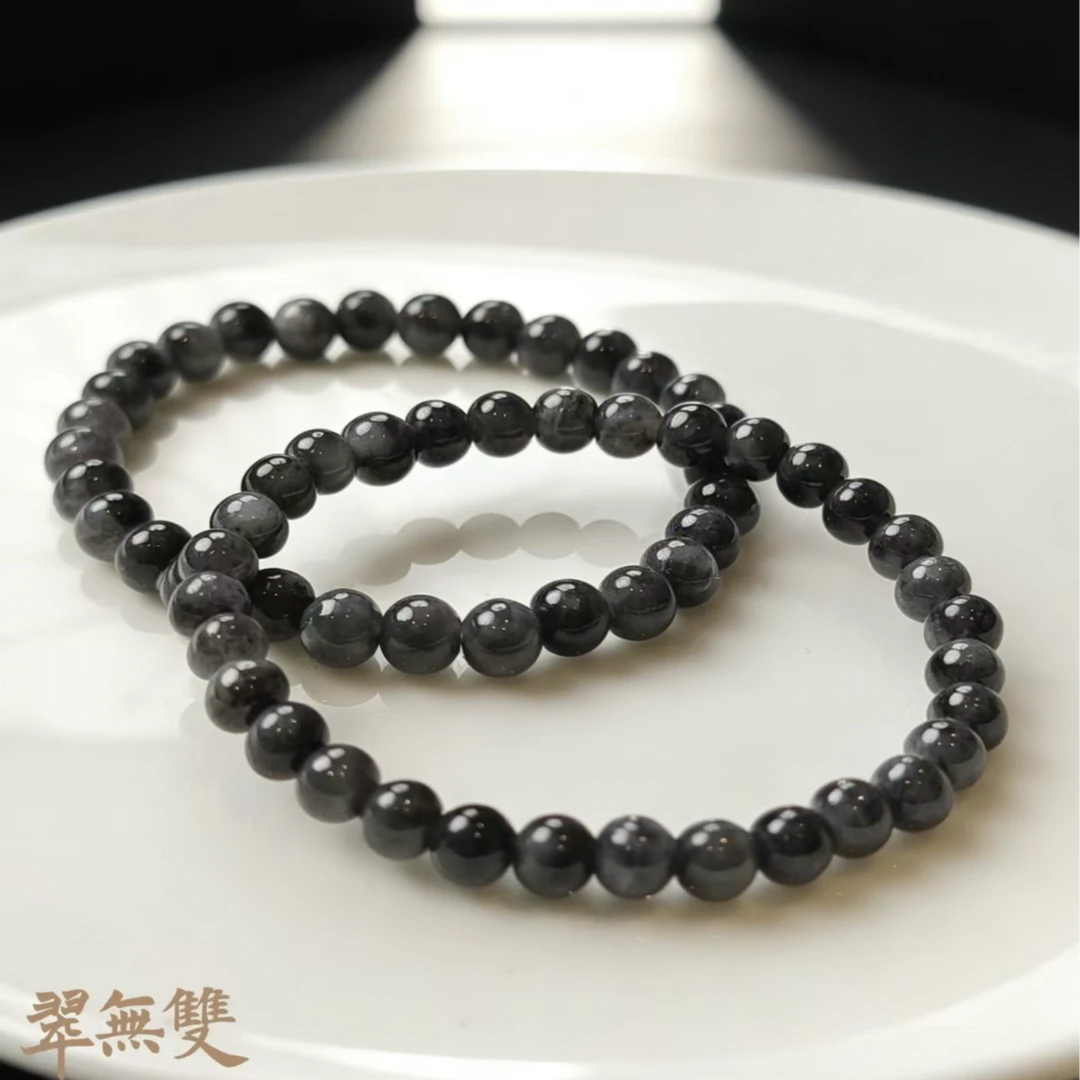 【翠无双】纯天然翡翠a货乌鸡种手串 一串 | 多样性发一