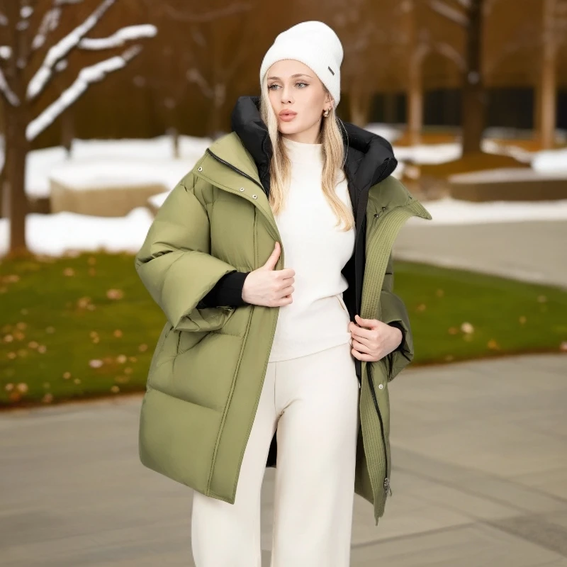 SNOW IMAGE外贸加厚中长款休闲宽松假两件保暖冬季羽绒服