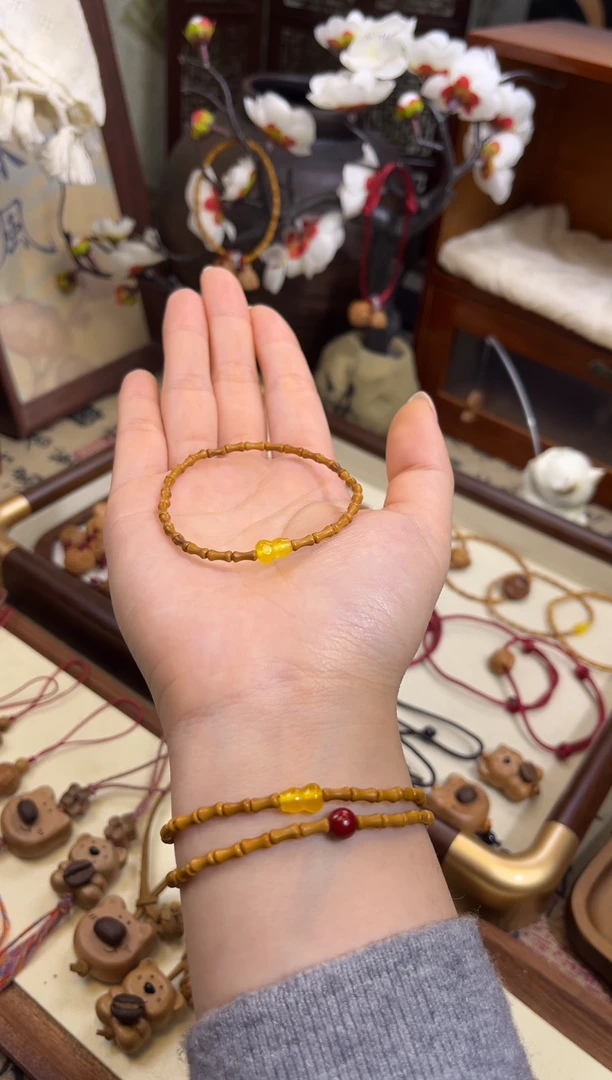 手串桃核【桃缘行】竹节「黄色葫芦」桃木桃核辟、挡、驱、护 备注手围