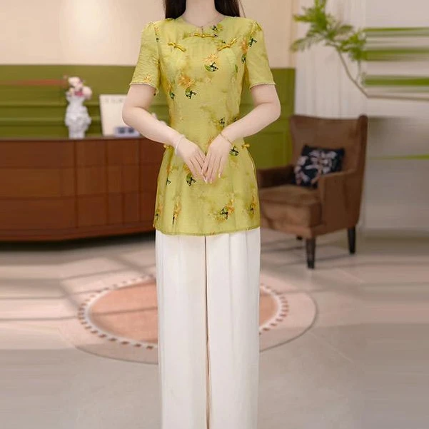2025夏季新品上衣+裤子女士两件套精致优雅新中式国风高端贵气