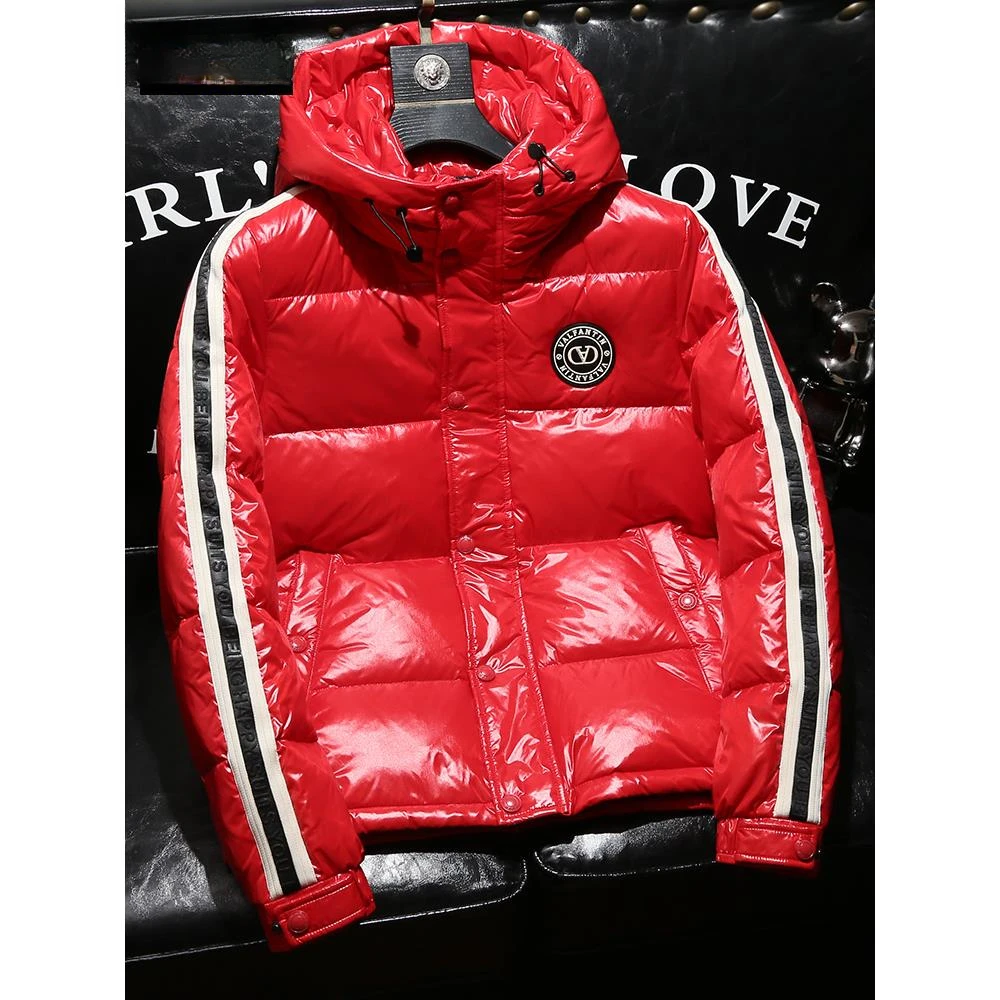 彪博欧货羽绒服男士冬季新款潮流亮面本命年红色加厚连帽保暖外套