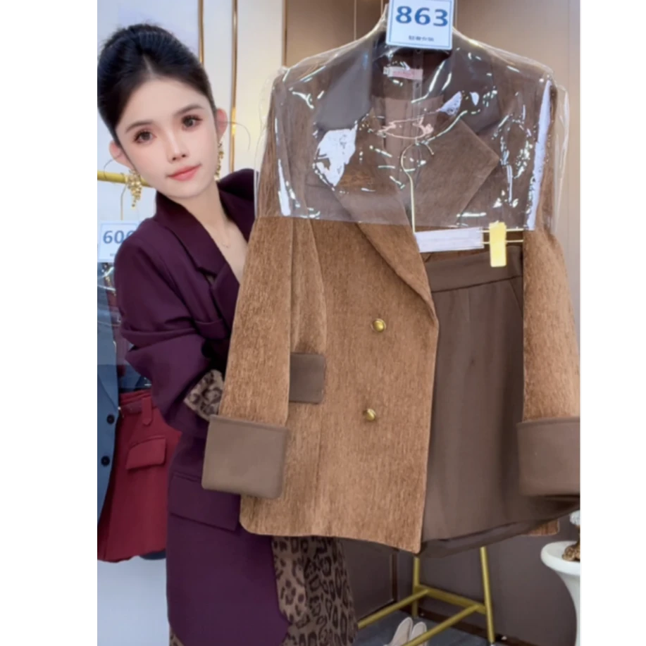 2025秋冬新款赫本复古撞色香风西装外套装女气质百搭短裤两件套