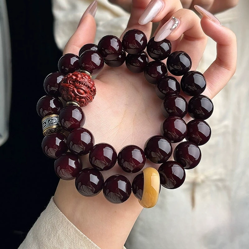 墨钰溏心老料菩提手串男士霸气貔貅复古大气双圈手持跑环文玩佛珠