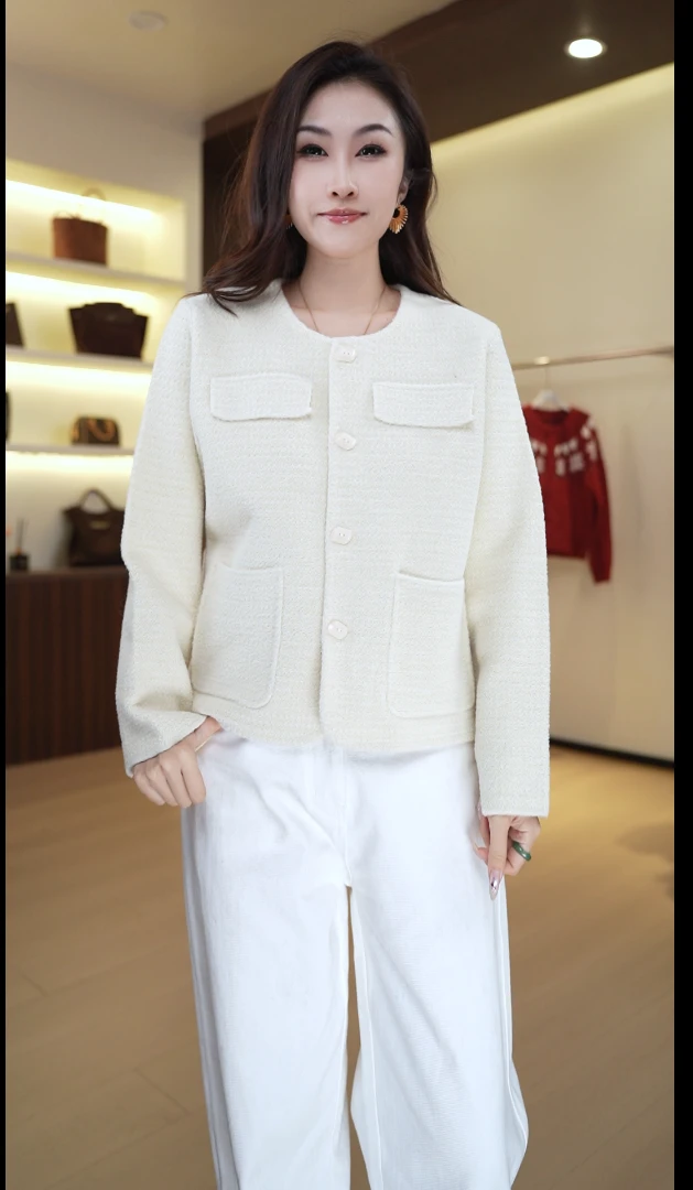 7718秋冬时尚小香风圆领休闲宽松针织衫