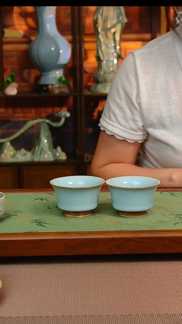 瓷片原矿汝瓷福利单杯一对，全品