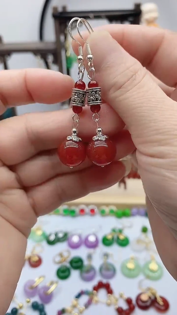 银S925镶嵌南红玛瑙耳饰219