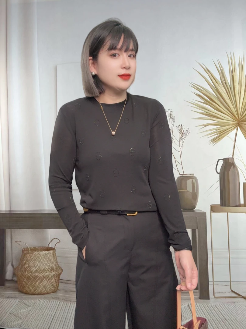 长袖修身型女休闲镶钻气质T恤秋季圆领网纱轻职风5526-1