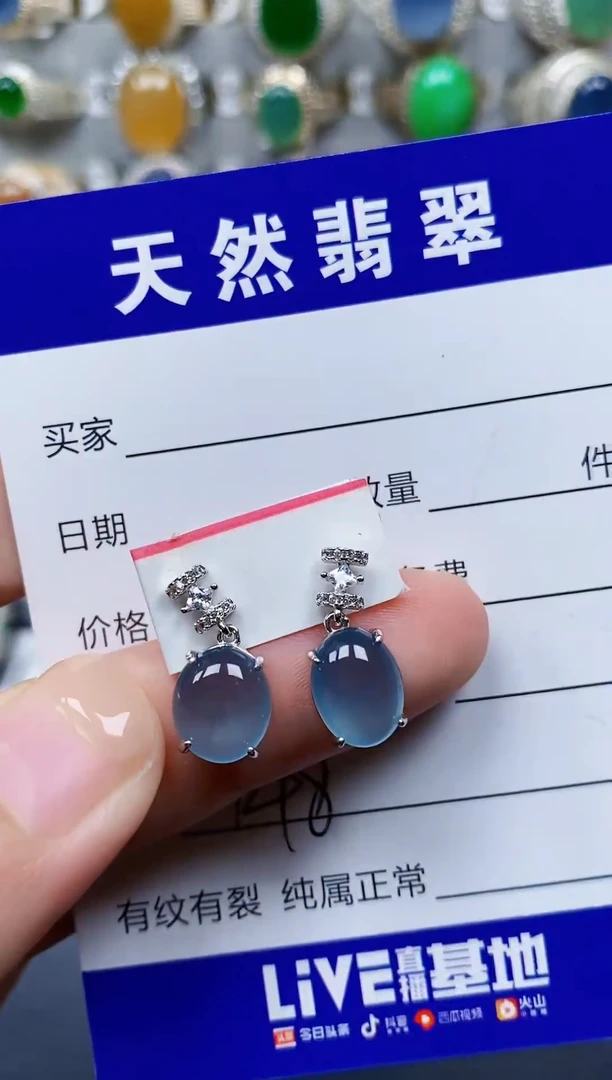 银S925镶嵌翡翠耳饰148